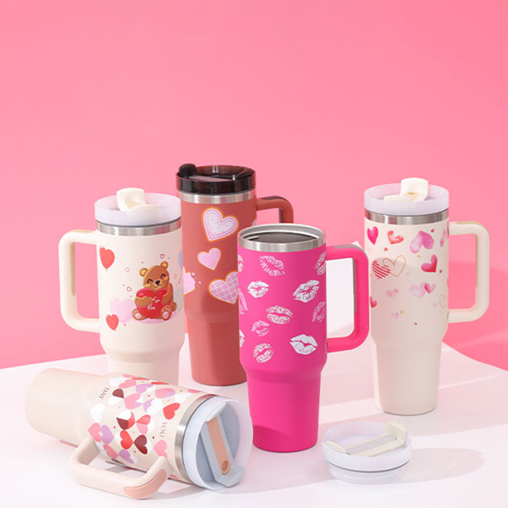 Gobelet isotherme 1,2 L avec poignée et paille, en acier inoxydable, anti-déversement, tasse à café isotherme sous vide avec couvercle, mug conique, cadeaux pour la Saint-Valentin, convient pour la voiture, la salle de sport, le bureau, les voyages