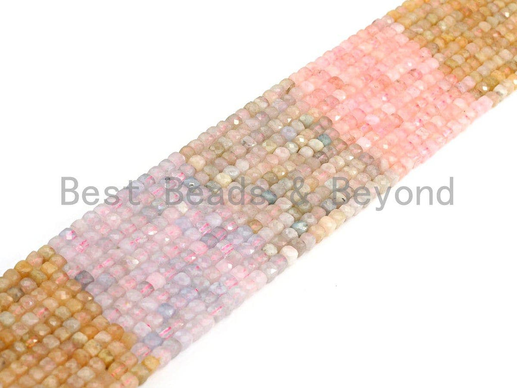 High Quality Natural Morganite Beads, 4mm Faceted Cube Morganite Beads, 16" Full Strand, sku#U776