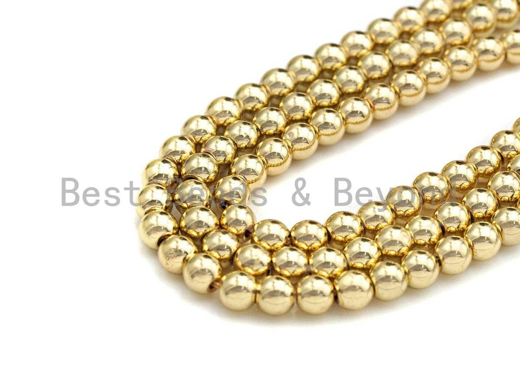 New Light Gold Natural Hematite Beads, 6mm/8mm/10mm Round Smooth Light Gold Hematite Beads, 15.5" Full Strand, sku#S125