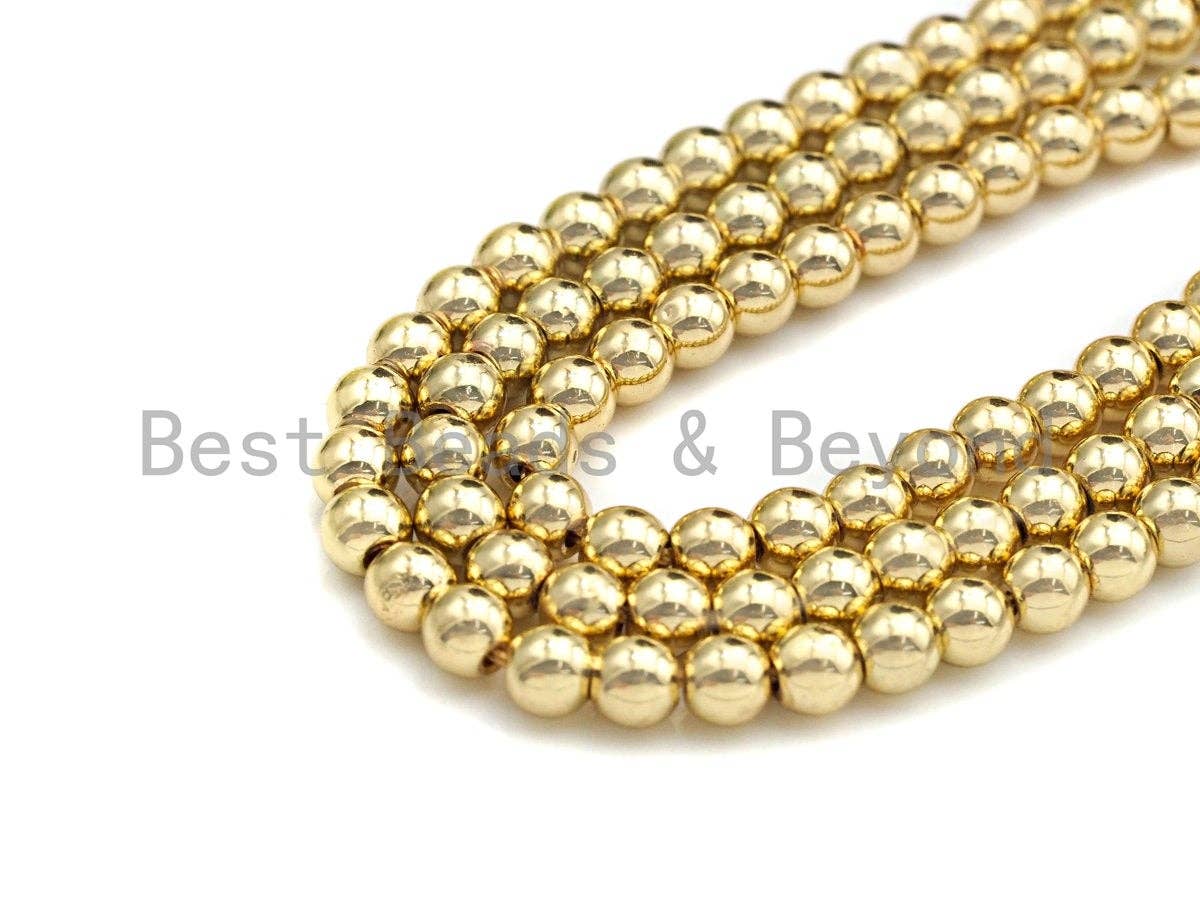 New Light Gold Natural Hematite Beads, 6mm/8mm/10mm Round Smooth Light Gold Hematite Beads, 15.5" Full Strand, sku#S125