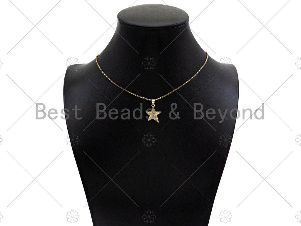 CZ Micro Pave Five Star Shape Pendant/Charm,CZ Dainty Gold Charm, Necklace Bracelet Charm Pendant,14x18mm,Sku#JD01