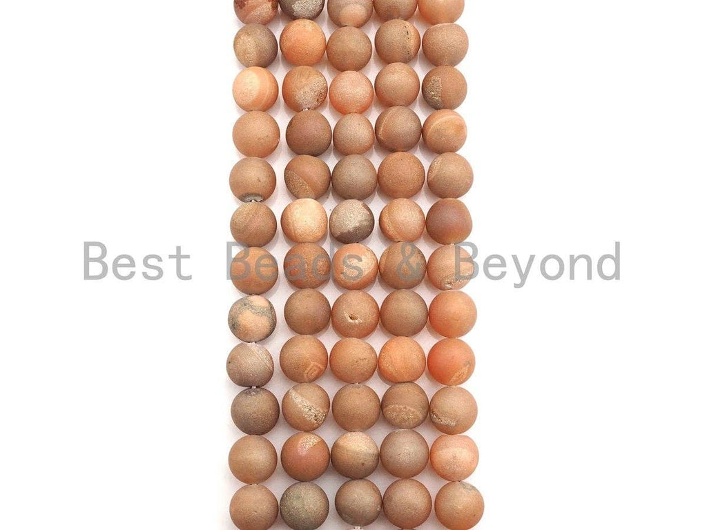Peach Color Druzy Agate beads, 6mm/8mm/10mm/12mm/14mm Round Smooth Matte beads,Natural Agate Druzy Round Beads, 15.5inch strand, SKU#U851