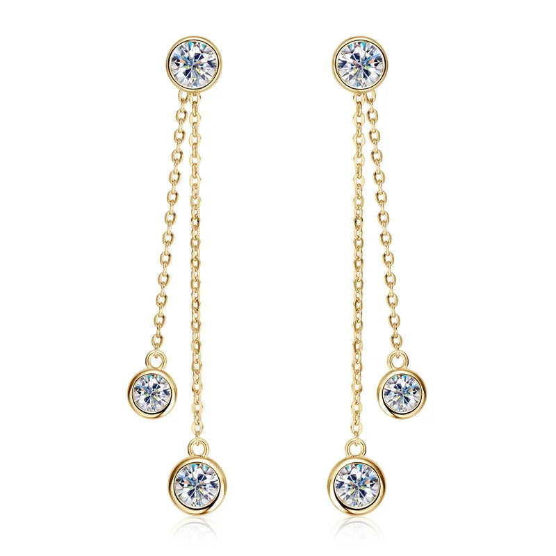 Certified Moissanite Tassel Stud Earrings 925 Sterling Silver Chain Pendant