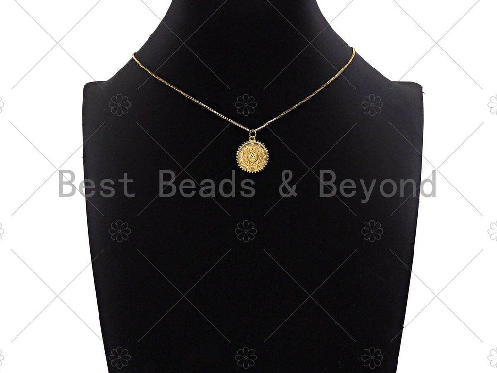 CZ Micro Pave Pyramid medallion Coin Pendant/Charm, 18k Gold medallion Charm, Necklace Bracelet Charm Pendant,18x20mm, sku#Y363