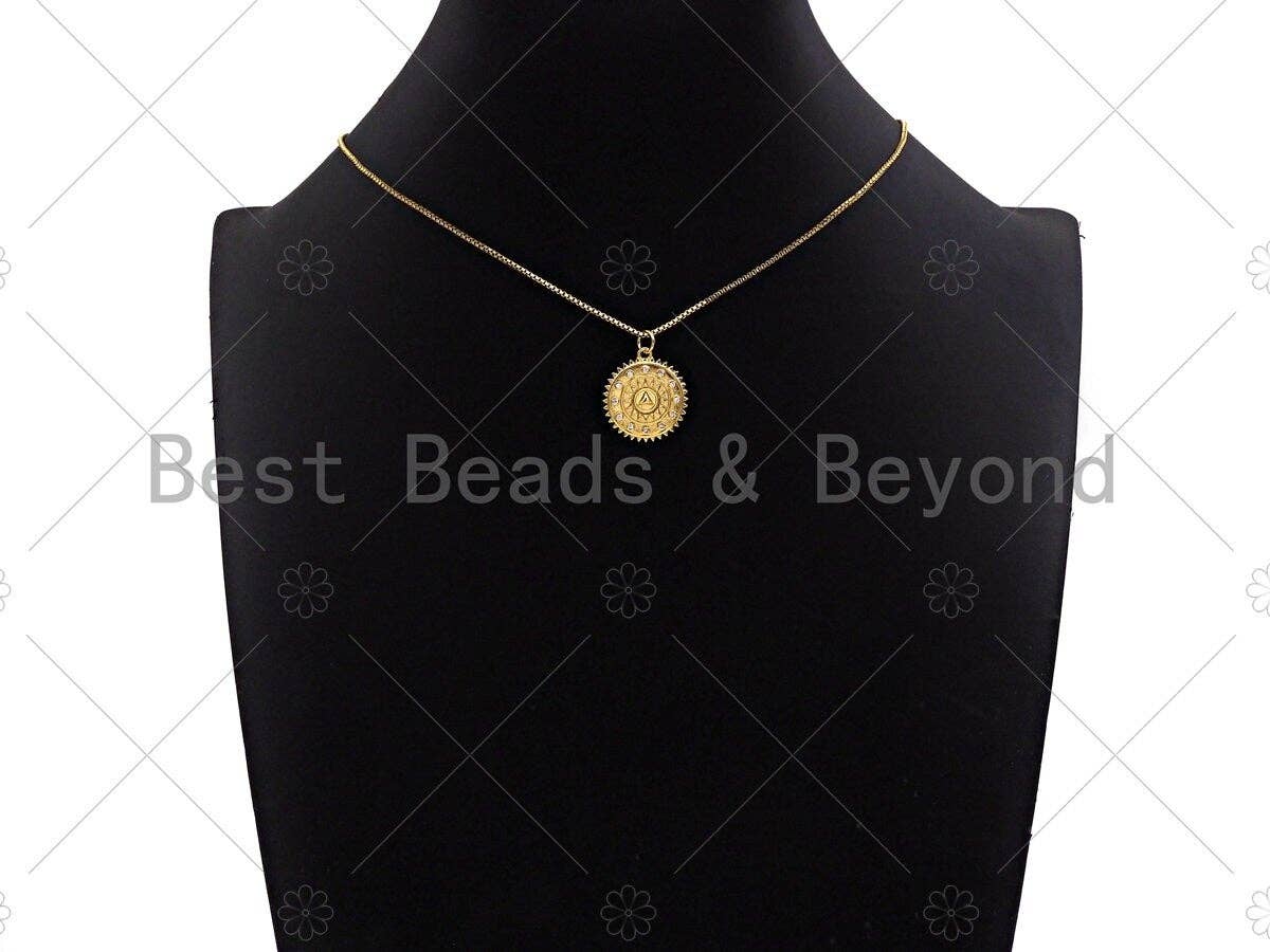 CZ Micro Pave Pyramid medallion Coin Pendant/Charm, 18k Gold medallion Charm, Necklace Bracelet Charm Pendant,18x20mm, sku#Y363