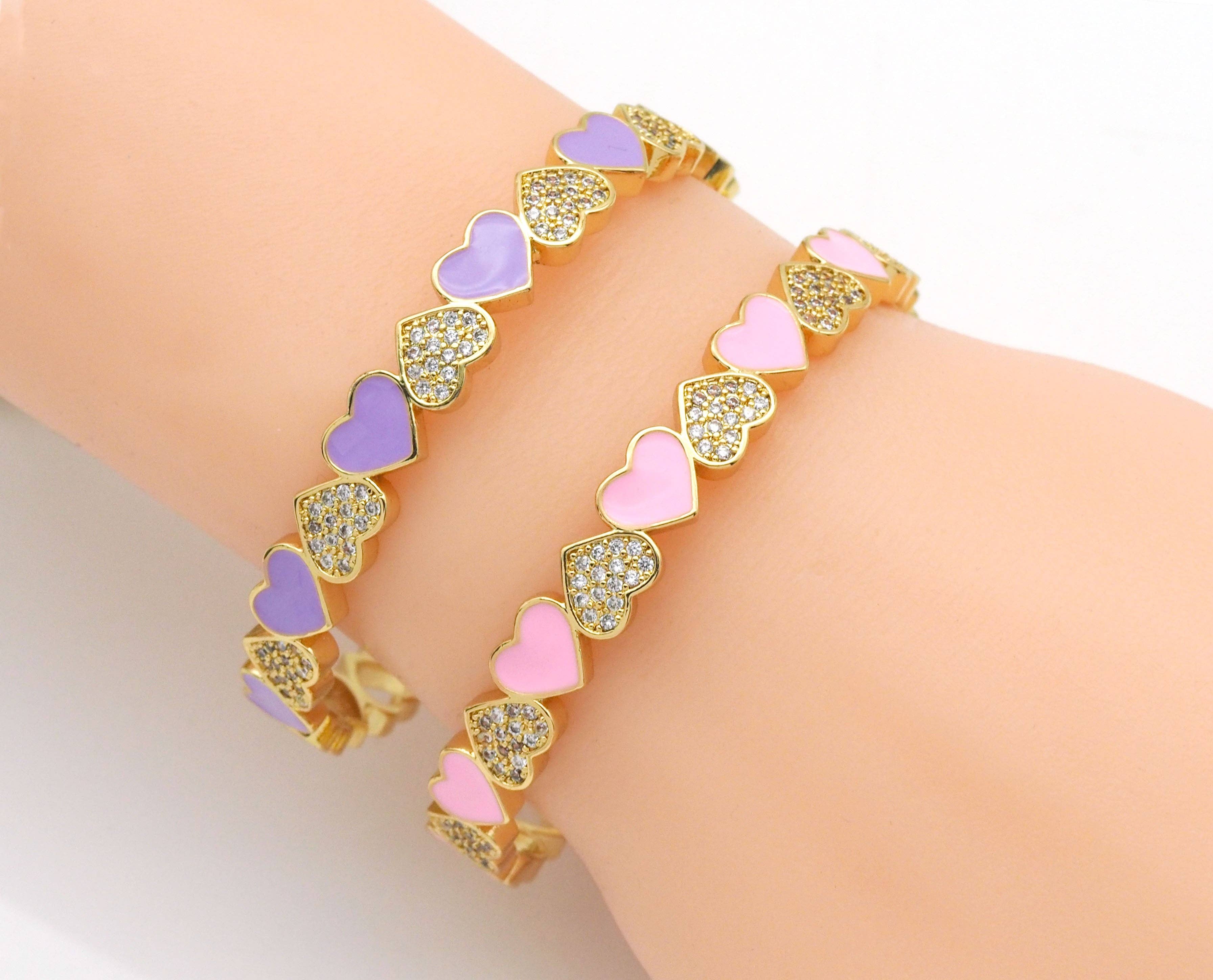 CZ Enamel Heart Gold Adjustable Bracelate, Sku#LX168