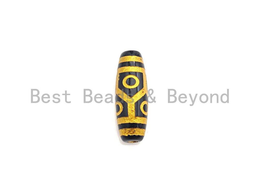 Natural Tibetan Agate Long Oval Shape Beads, Black Gold Dzi beads, Barrel Agate Beads, 10x30mm, sku#U583