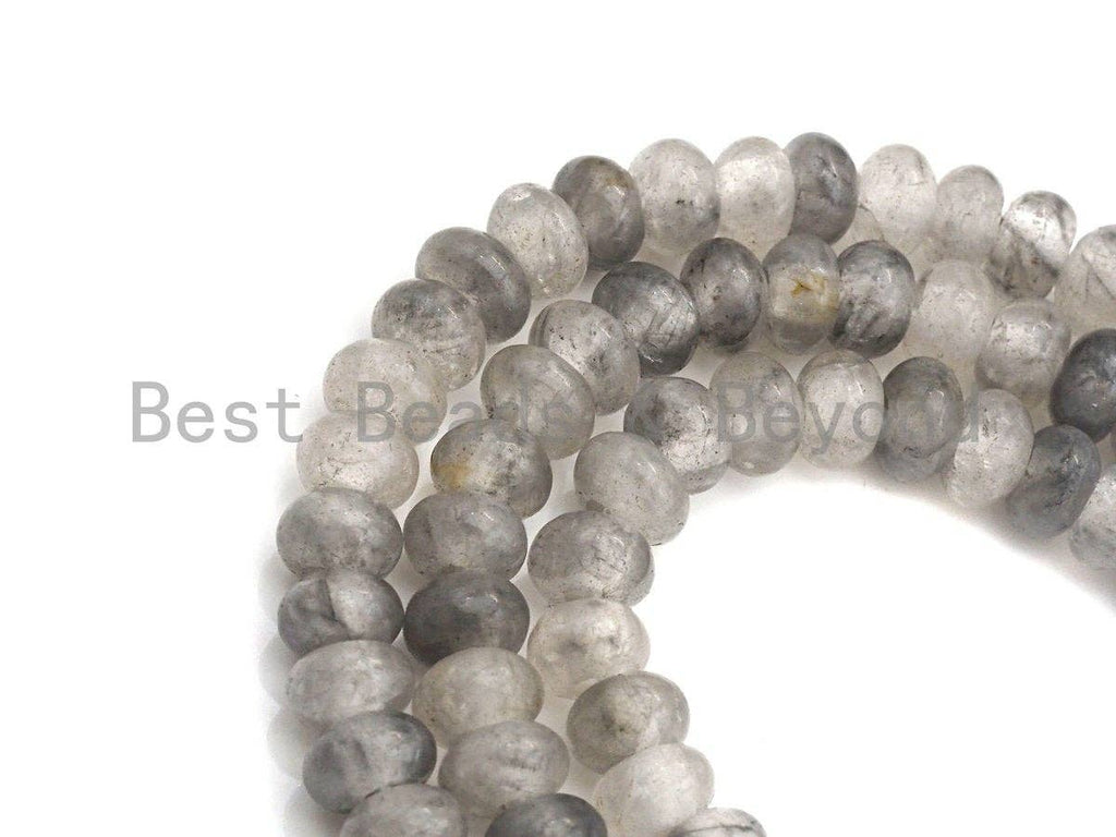 2mm Large Hole Natural Cloudy Quartz Beads, Rondelle Smooth 6x10mm/5x8mm, 8" Long Strands, sku#U701