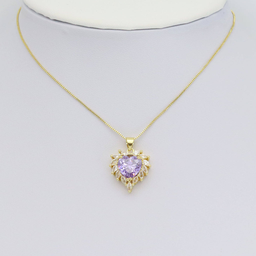 Pink Purple Clear CZ Heart Pendant, Sku#LK929