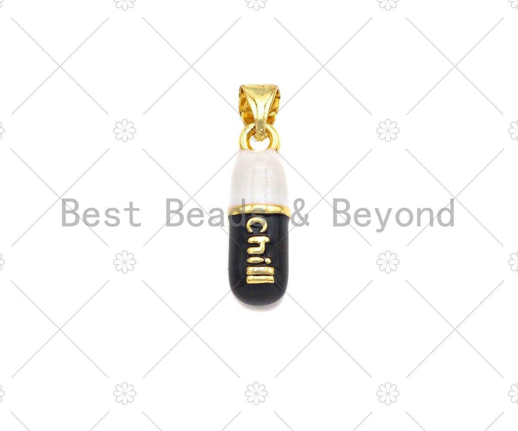 Colorful Enamel Pill Shape Pendant Charm, Gold/Silver Chill Word Pink Turquoise Black Cobalt Red Enamel Jewelry,6x17mm,Sku#LK280