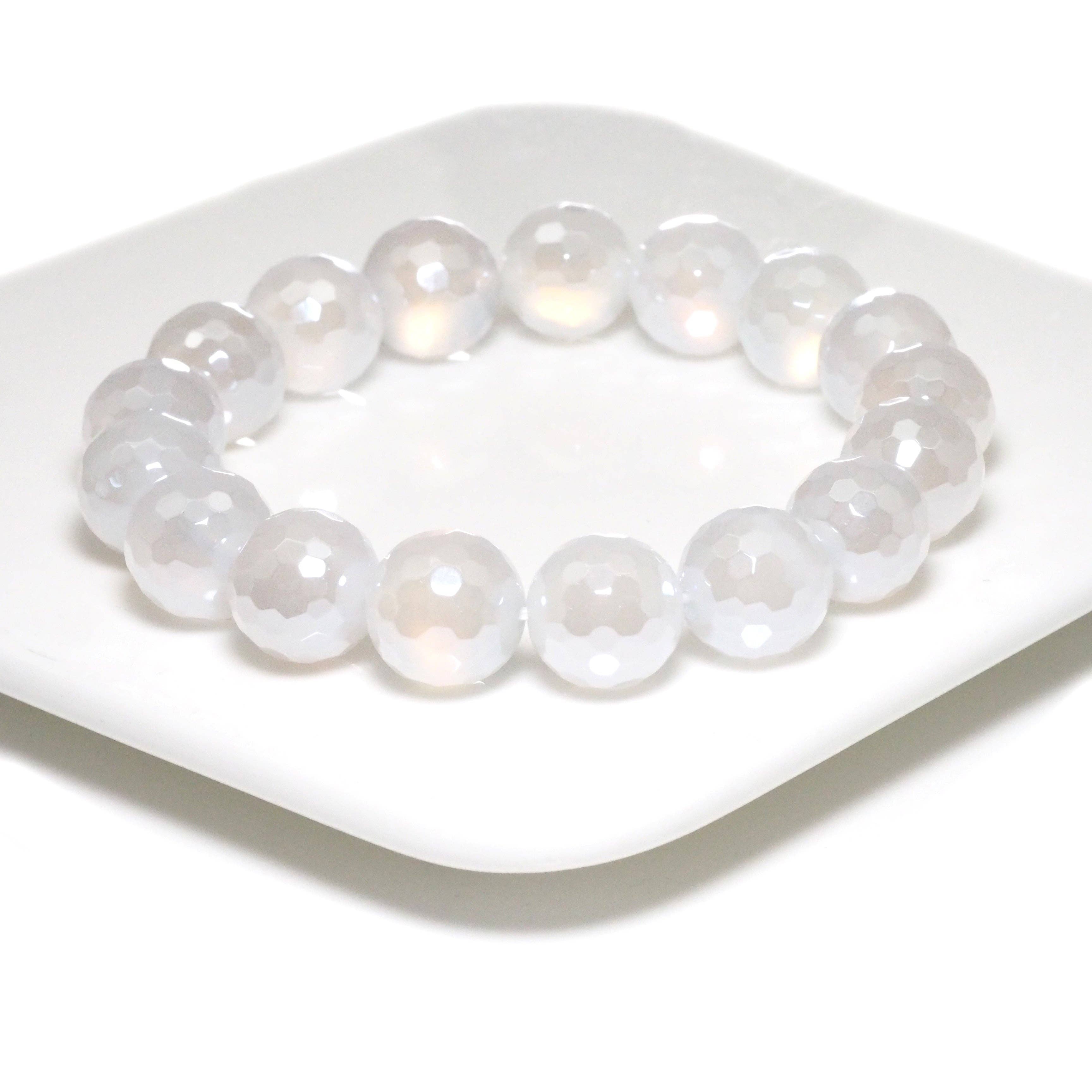Mystic White Agate Round Faceted Stretchy Bracelet, 8mm/10mm/12mm, Sku#EF303