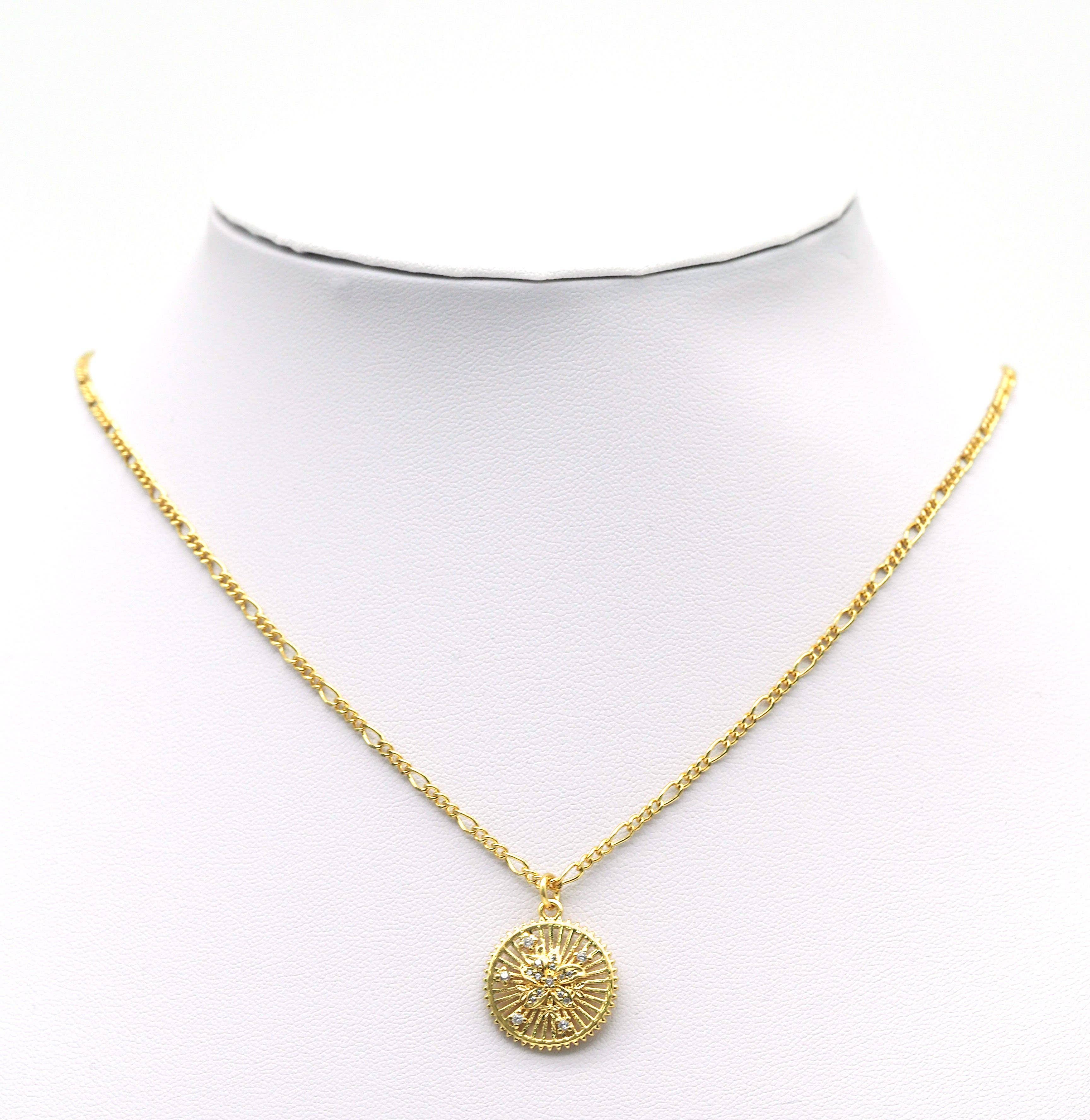 CZ Flower On Hollow Out Round Charm, Sku#F1488