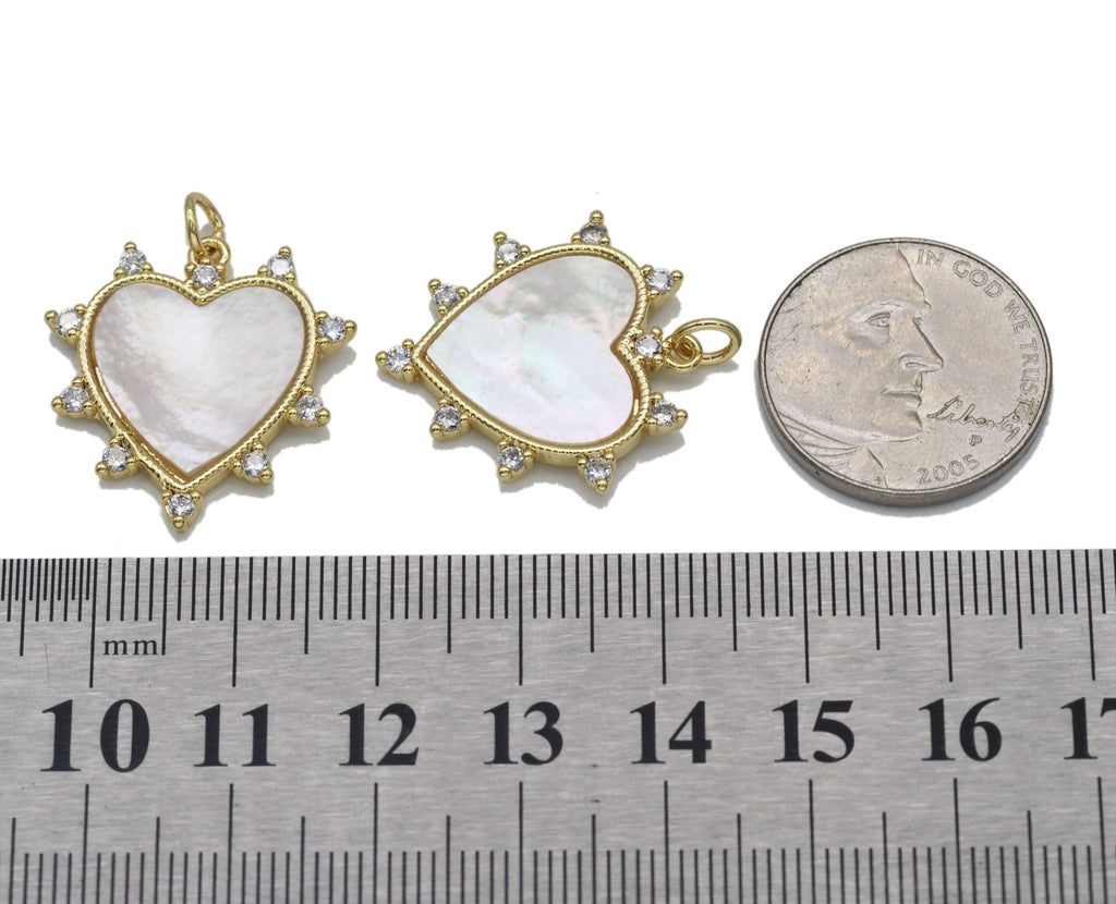 CZ Pave Mother of Pearl Spike Heart Charm, Sku#L713