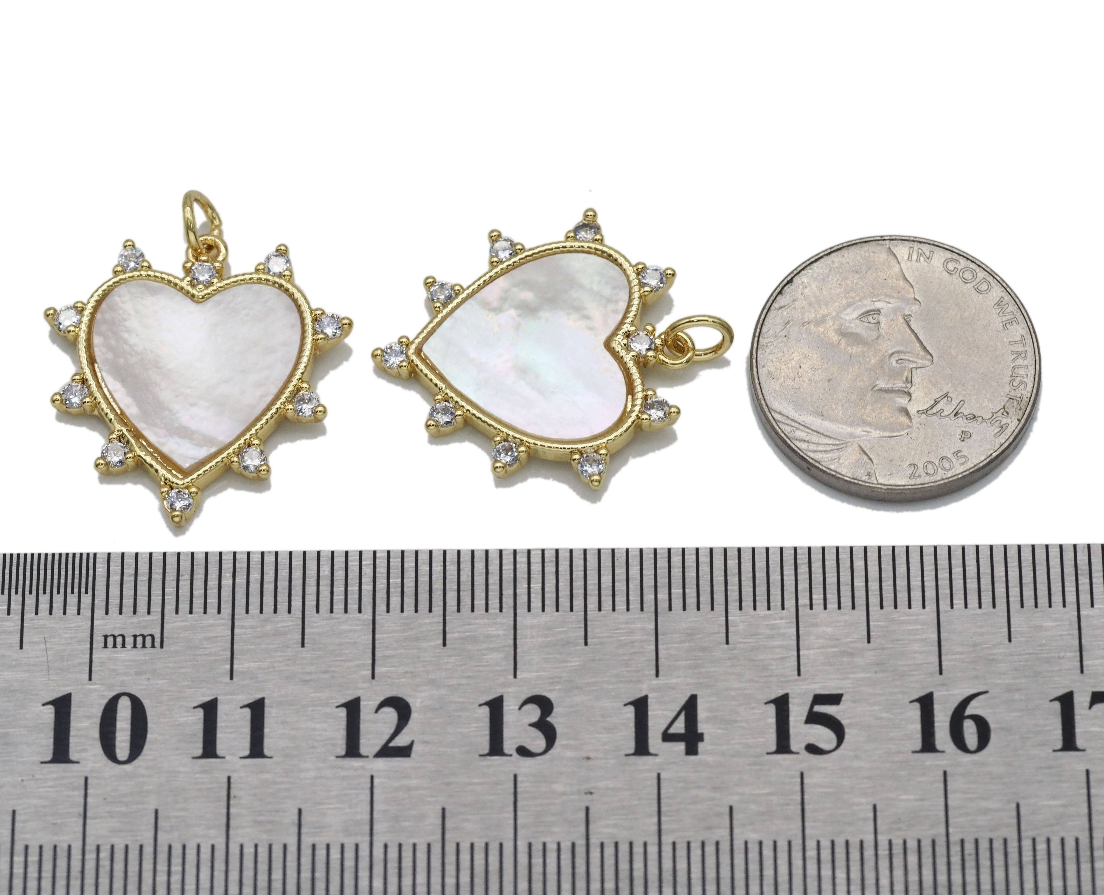 CZ Pave Mother of Pearl Spike Heart Charm, Sku#L713