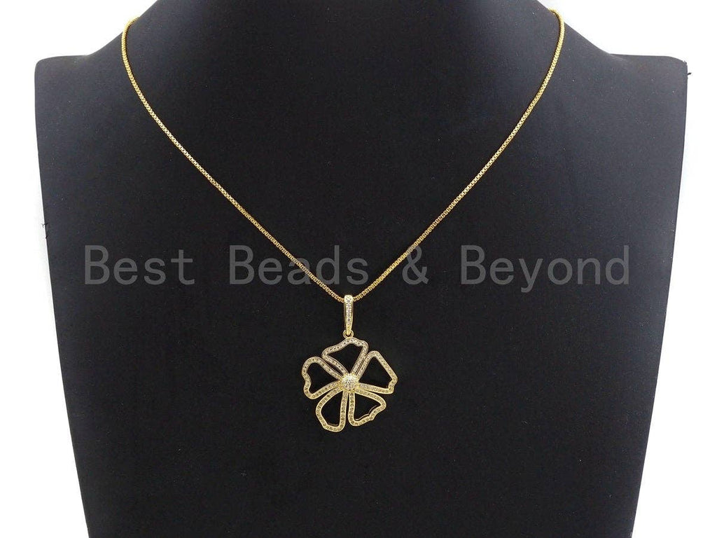 CZ Micro Pave Hollow Out Flower Shaped Pendant/Charm, Cubic Zirconia Pendant Charm,28x31mm,sku#F912