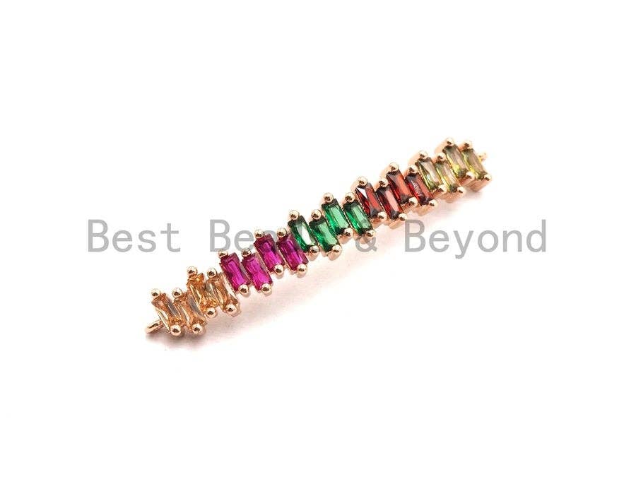Rainbow CZ Micro Pave Bar Connector for Bracelet/Necklace, Link Connector, Spacer Connector, 7x41mm,sku#E431C