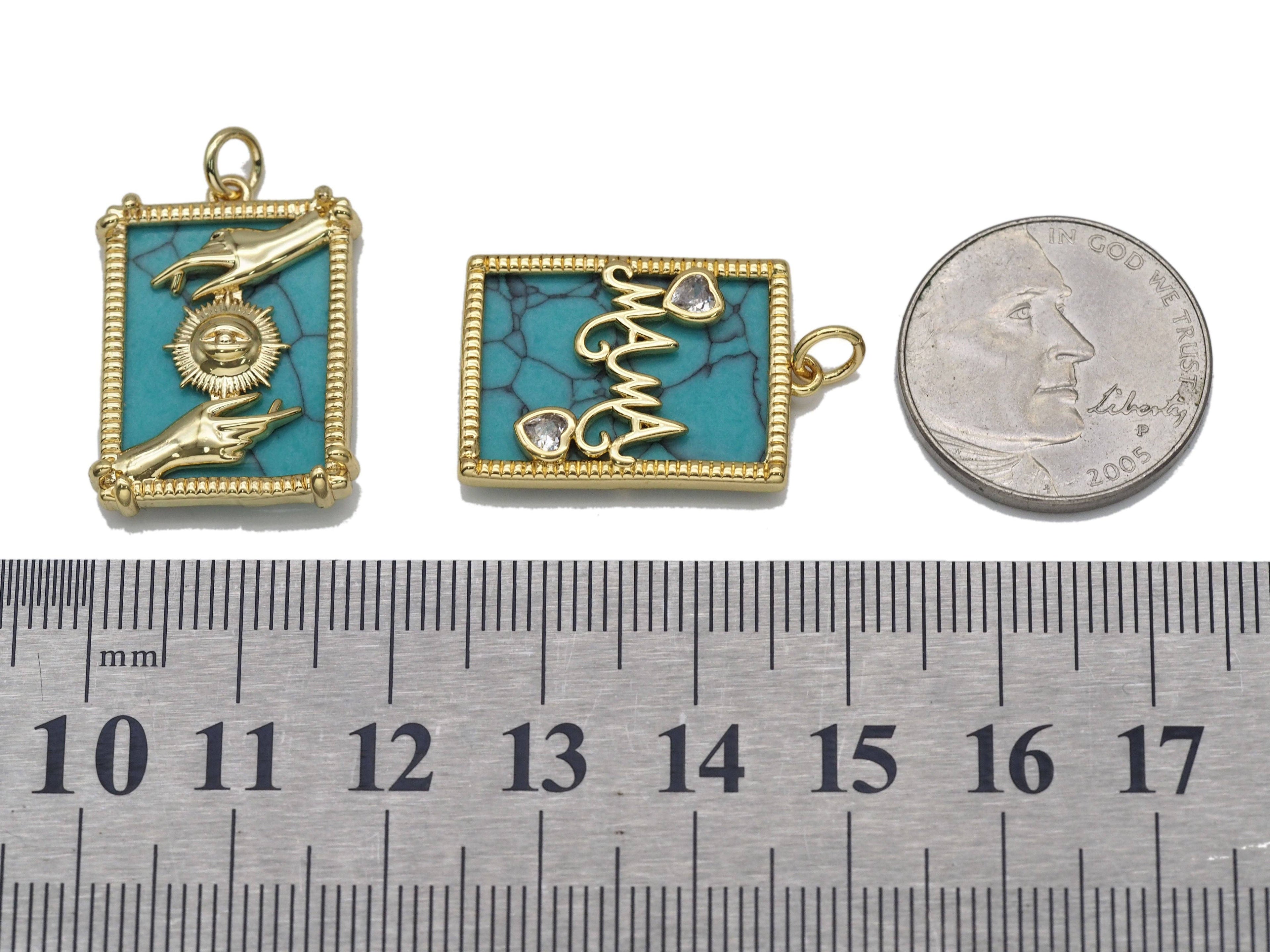 Turquoise MAMA Protection Hands Eye Dog tag Charm, Sku#L714