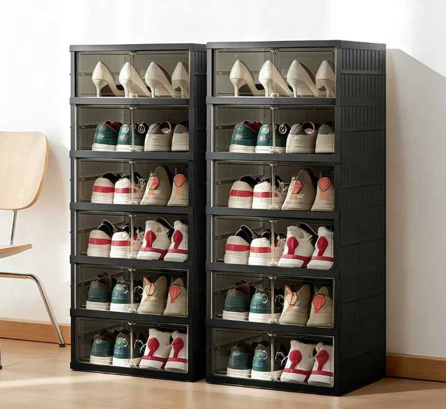 NLDD Extra-Wide & Tall 9-Tier Shoe Cabinet Holds 18 Pairs Clear Doors Wheels for Effortless Storage Stackable Reinforced Frame Ventilation Holes