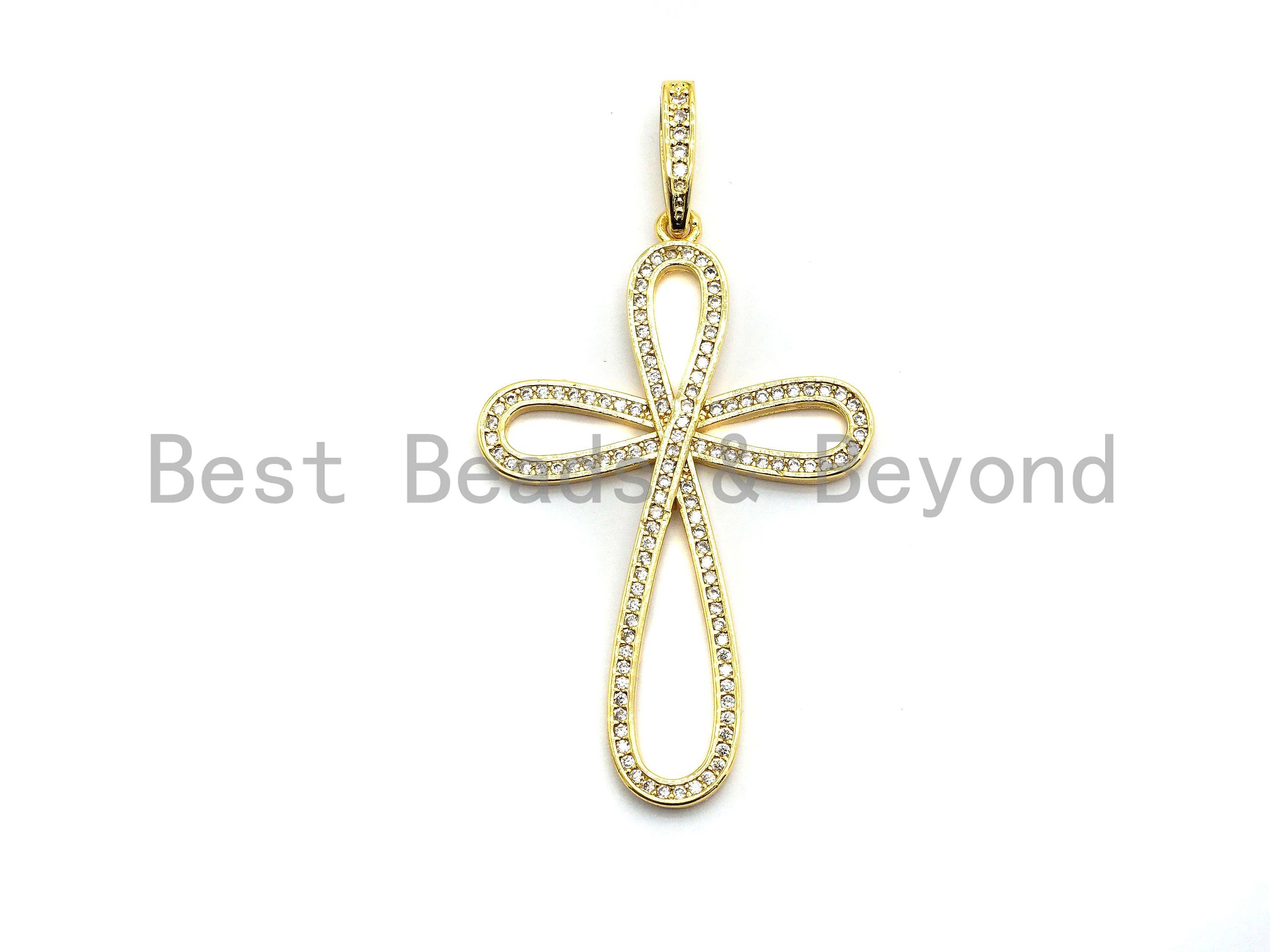CZ Micro Pave Cross Flower Pendant/Charm, Cubic Zirconia Focal Cross Pendant, Necklace Bracelet Charm Pendant,30x47mm,sku#F694