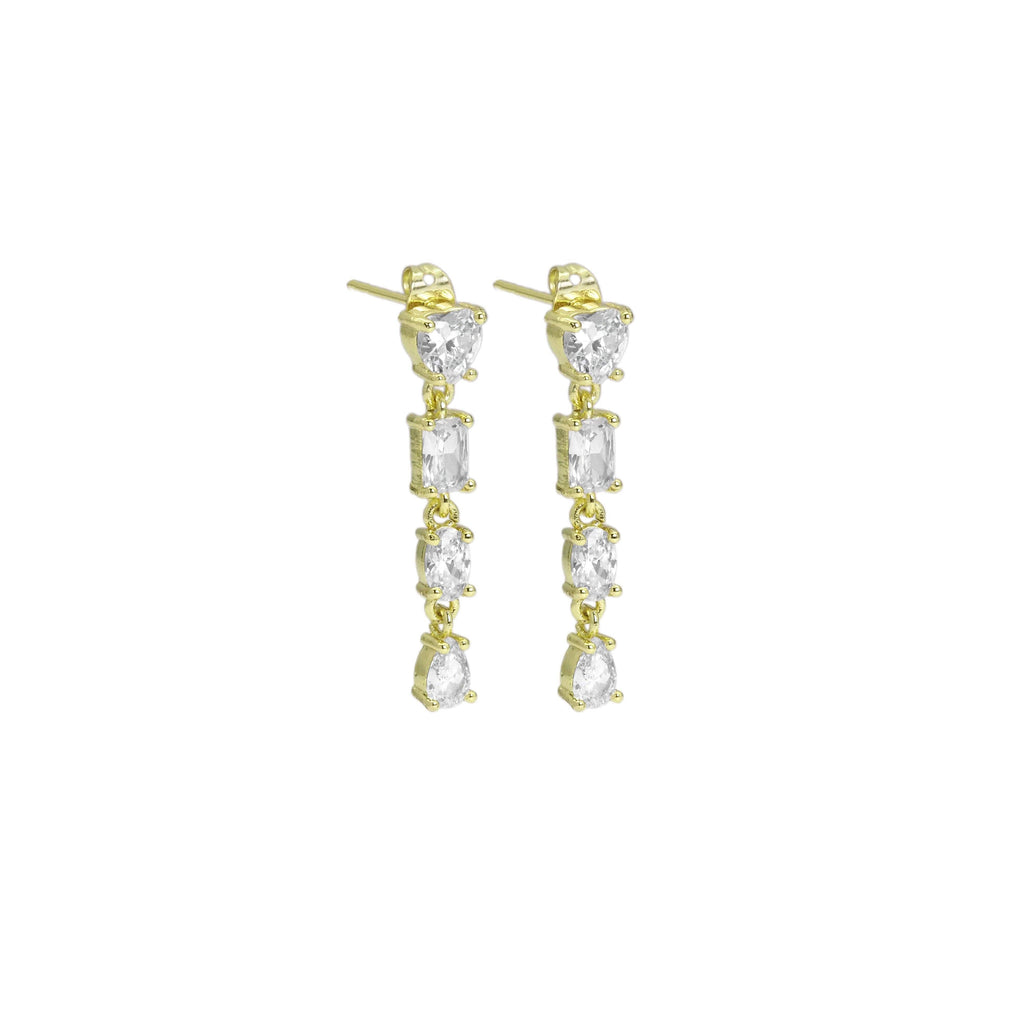 Clear CZ Heart Square Oval Teardrop Shape Dangle Earrings, Sku#LD500