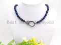 Blue Tiger Eye Attachment Necklace with Large CZ Pave Gunmetal clasp, 18 long, 8mm/10mm beads size, sku#D39