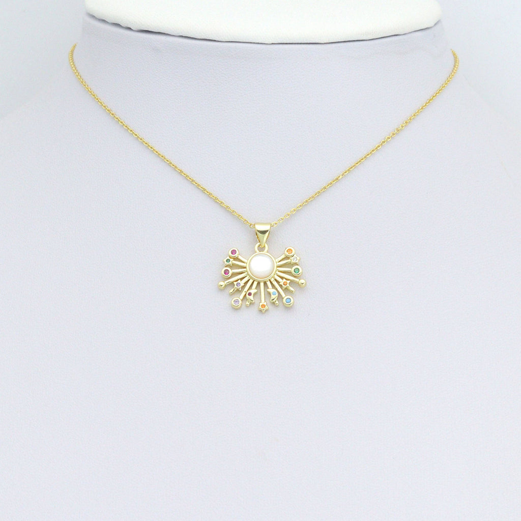 Colorful CZ Radial Moonstone Sun Charm Pendant,Sku#LX872