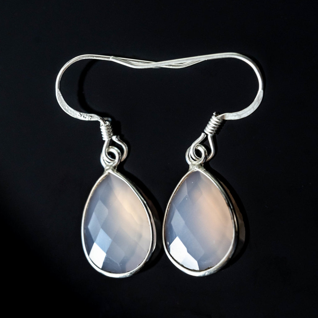 Chalcedony Teardrop Earrings Sterling Silver Drops Polished