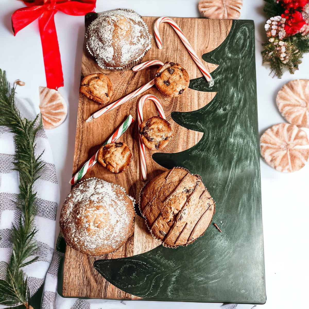 Christmas Charcuterie Serving Board Wood Resin Handcrafted Marbled Tree Inlay
