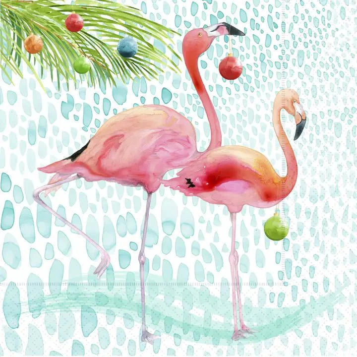 Christmas Cocktail Napkins - Coastal Flamingo Holiday Decor 20ct 3-Ply