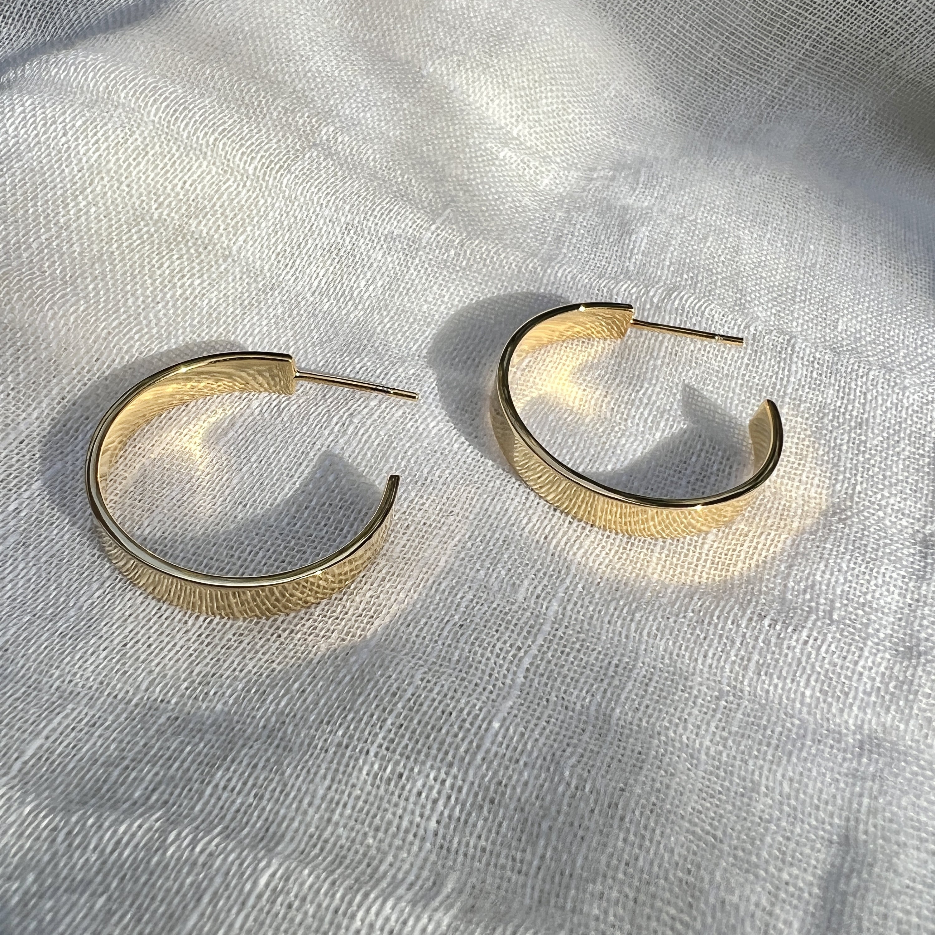 Chunky Gold Plated Recycled Bombshell Hoop Earrings Sustainable Handcrafted