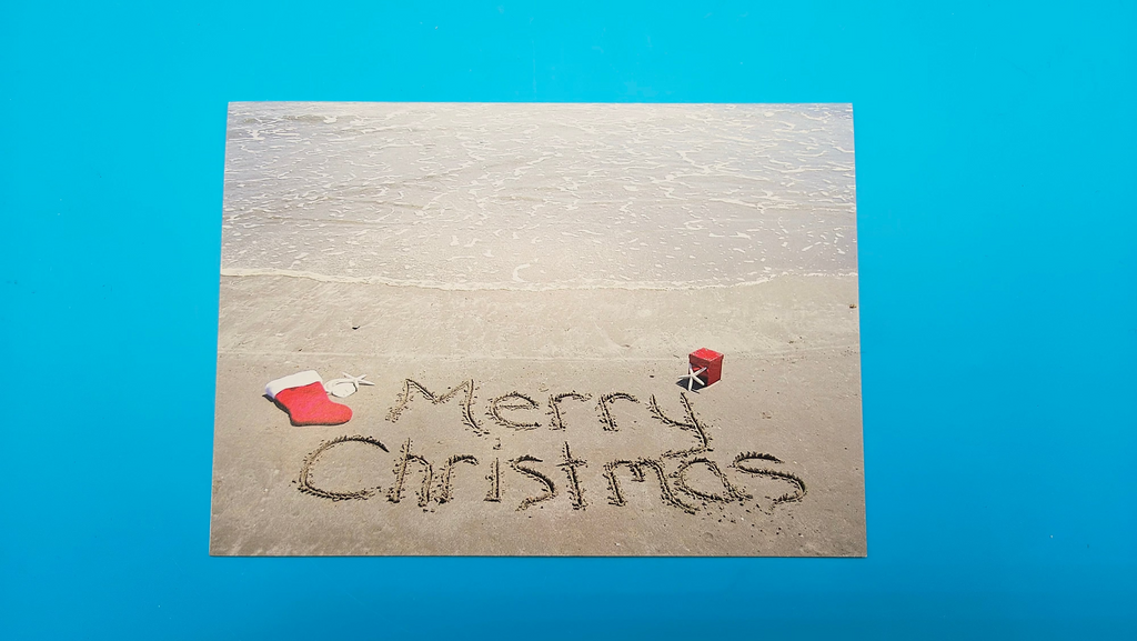 Christmas Holiday Cards - Coastal Beach Scene Single or Pack of 5