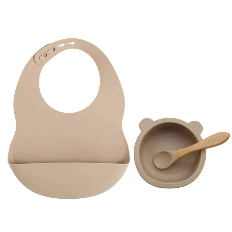 Colorful Silicone Feeding Set for Babies: Bib, Bowl, and Spoon