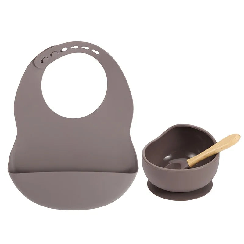 Colorful Silicone Feeding Set for Babies: Bib, Bowl, and Spoon