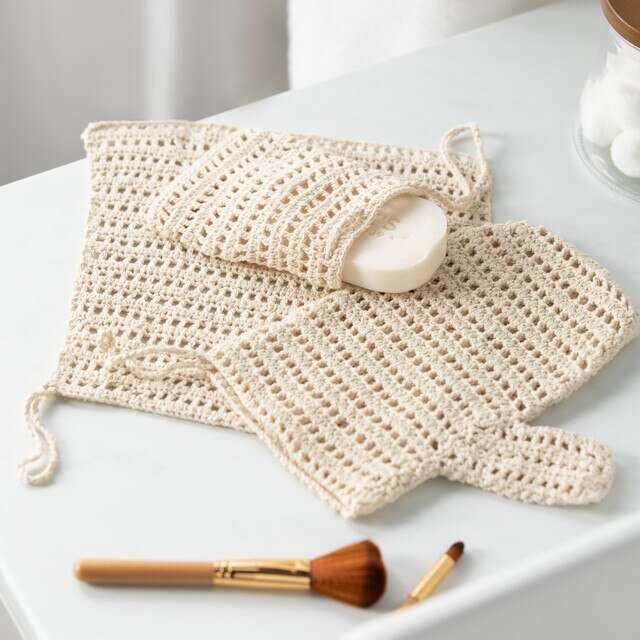 Comfort Handwoven Natural Fiber Exfoliating Washcloth, Gloves, & Soap Bag
