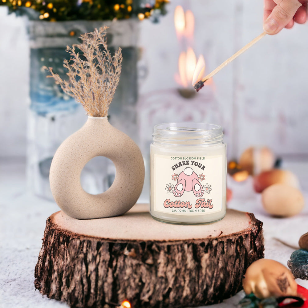 Cotton Blossom Candle - Fresh Lavender Cotton Scented Soy Candle, Home Spa