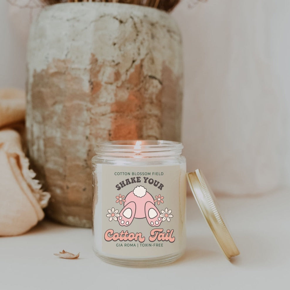 Cotton Blossom Candle - Fresh Lavender Cotton Scented Soy Candle, Home Spa