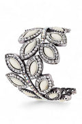 Crystal Leaf Hinged Statement Bangle Cuff Elegant Bracelet
