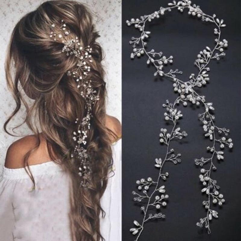 Crystal Pearl Bridal Tiaras Hairbands Hairpins Bridesmaid Diamante Hair Vine Accessories Wedding Jewelry 35cm Headwear Gorgeous Hair Accessories For Women