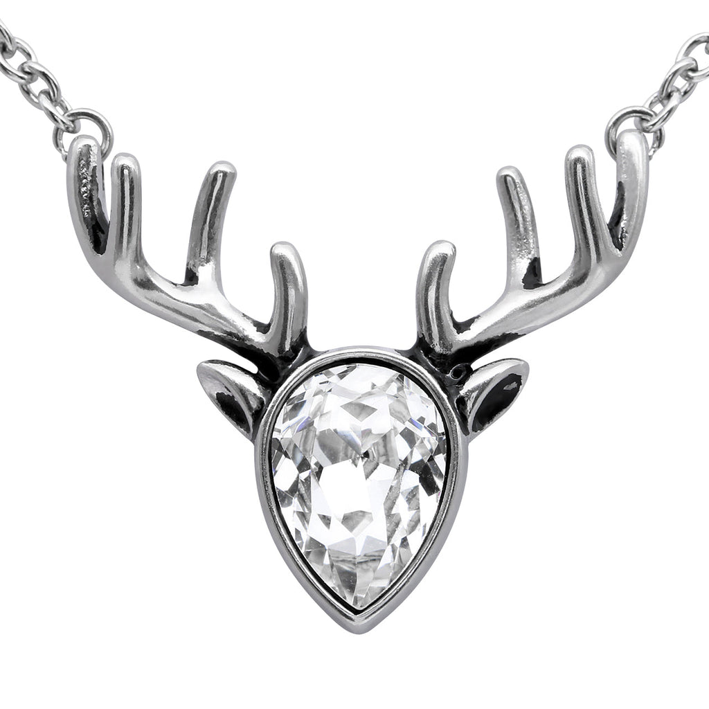 Crystal Reindeer Necklace Silver Holiday Pendant Sparkle