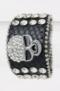 Crystal Skull Leather Bracelet Rhinestone Goth Punk Cuff