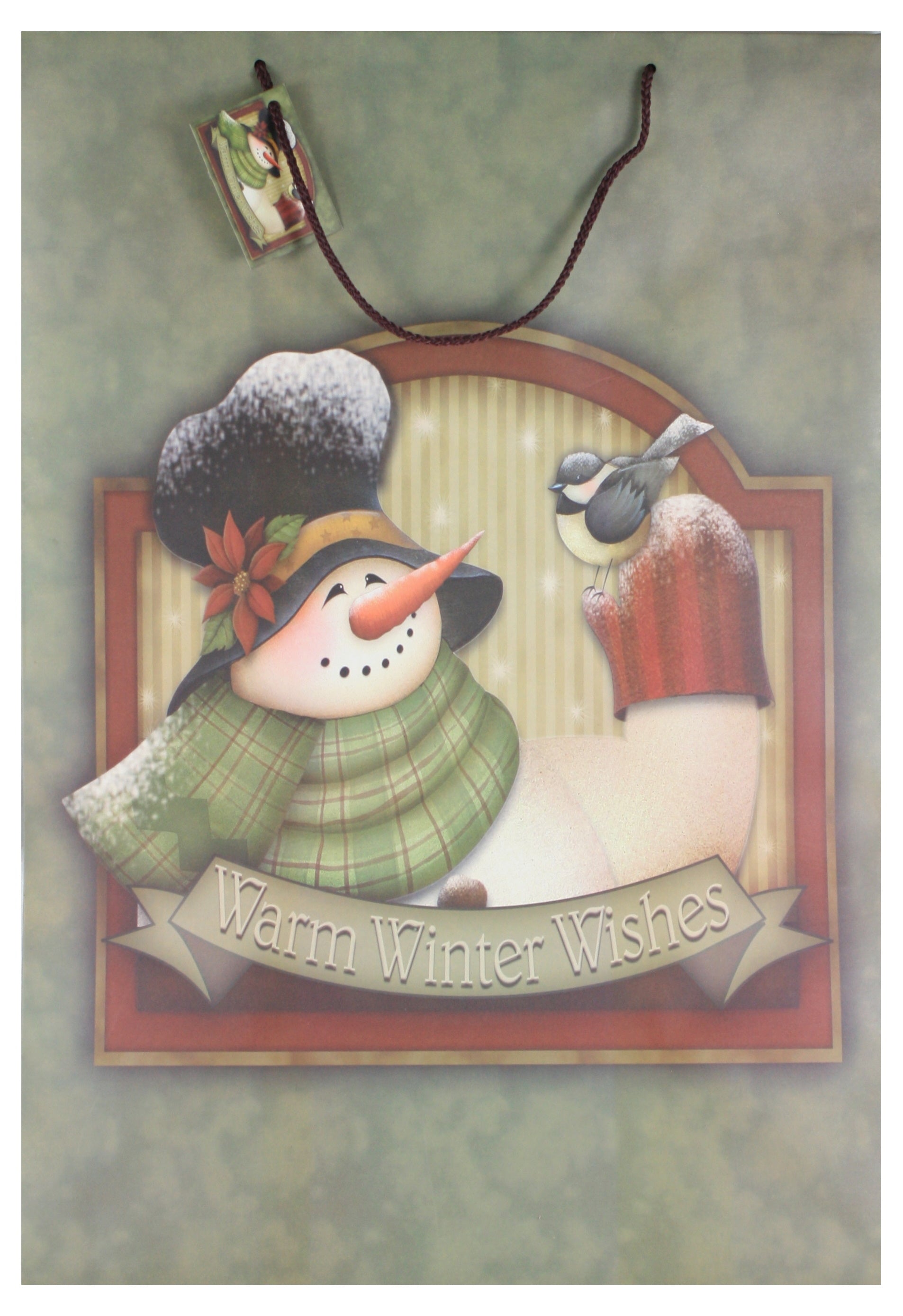 Matte Finish Deluxe Gift Bag - Snowman With Birds - Jumbo