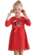 CVXV Girls Dress Sweater Dresses Ruffle Ribbed Knit Long Sleeve Swing-Fall-Winter Dress-Christmas-Holiday Outifs-Red Christmas Elk-3-4 Years - # GIAA211710011