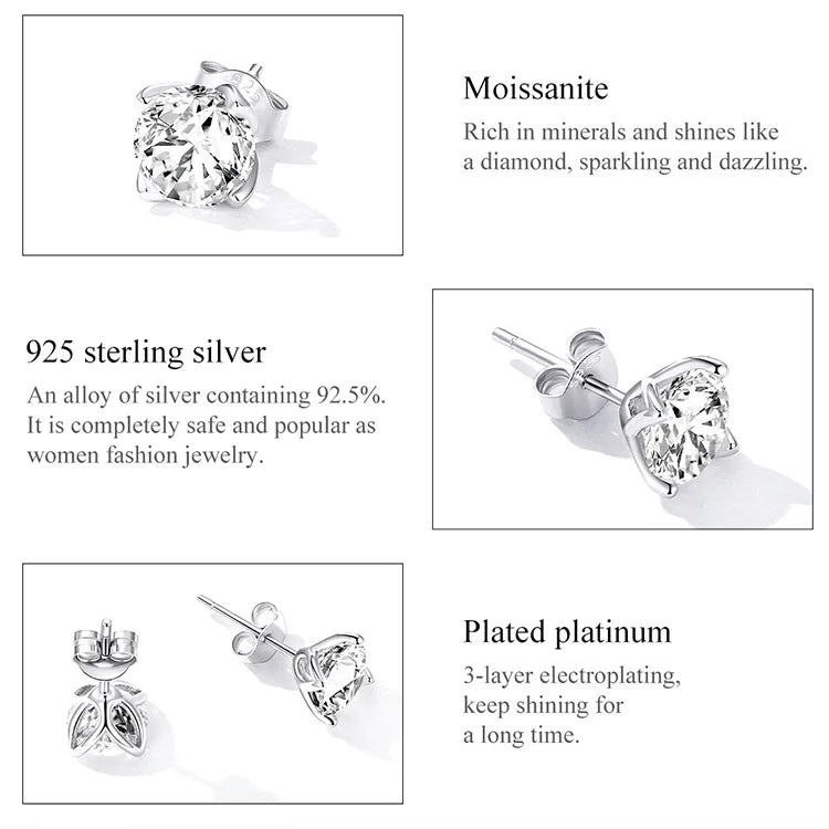 D Color VVS1 1ct Moissanite Stud Earrings 925 Sterling Silver Wedding Gift