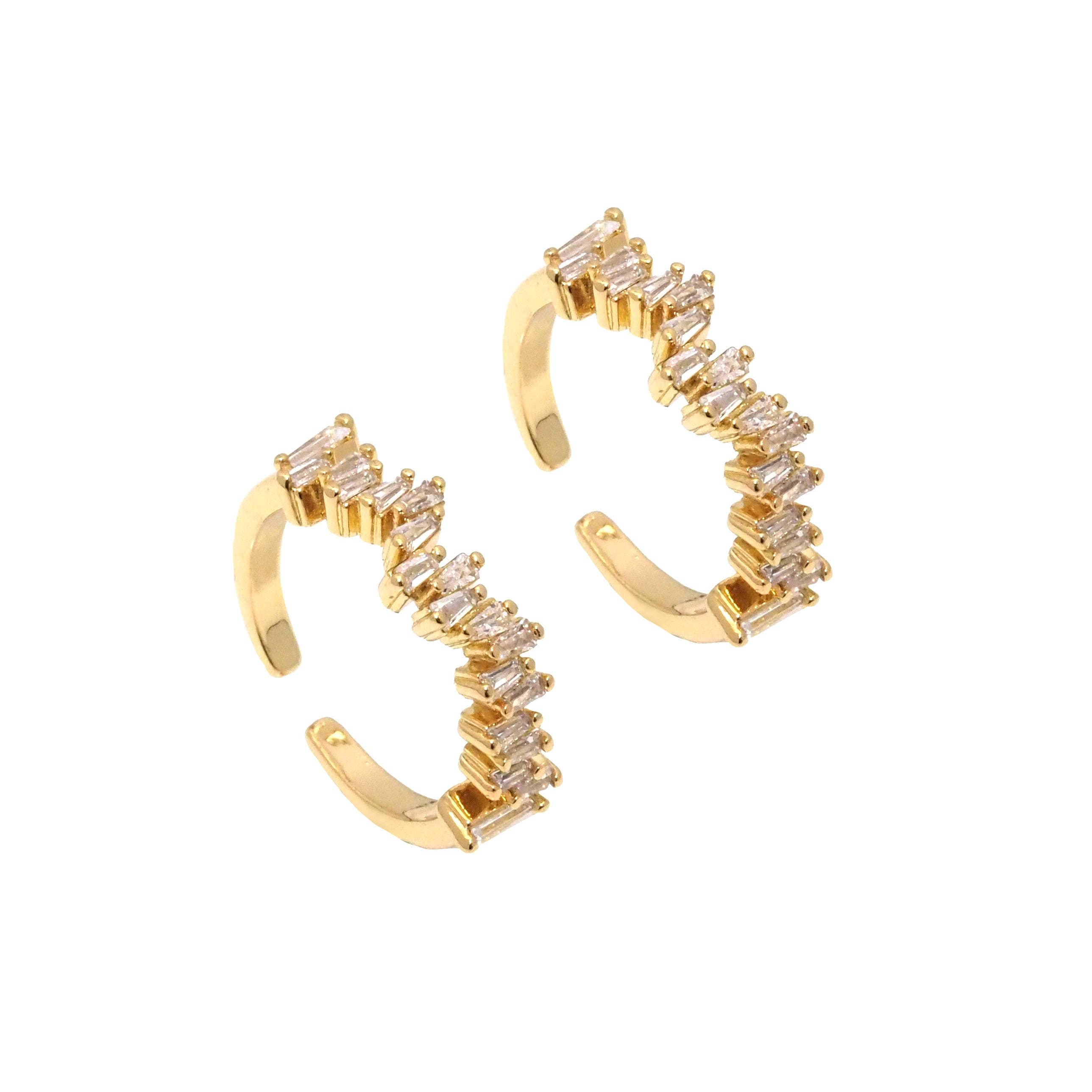 Gold Clear CZ Waveline Zigzag Baguette cz Adjustable Ring, Sku#LK794