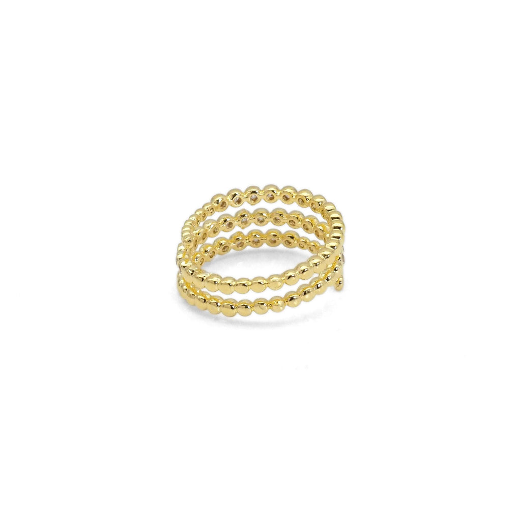 Gold Silver CZ Three Lines Wrap Adjustable Ring, Sku#LX377