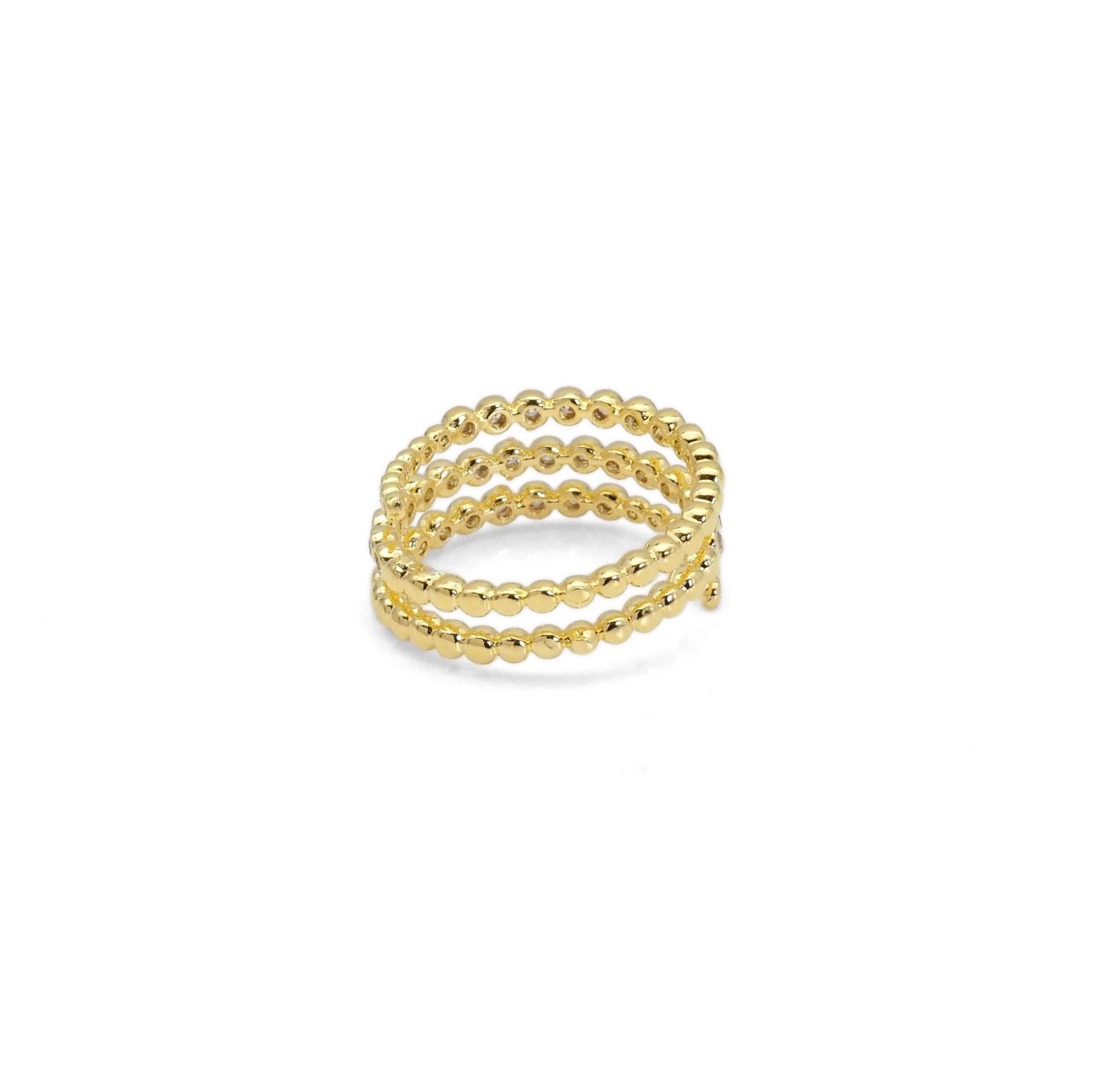 Gold Silver CZ Three Lines Wrap Adjustable Ring, Sku#LX377