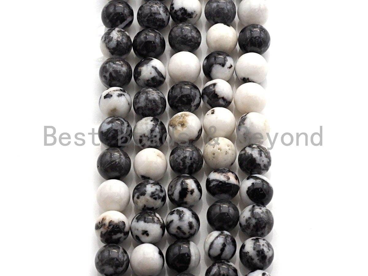 Natural Zebra Jasper , Round Smooth 6mm/8mm/10mm/12mm, Black White Jasper,15.5" Full Strand, Sku#U634