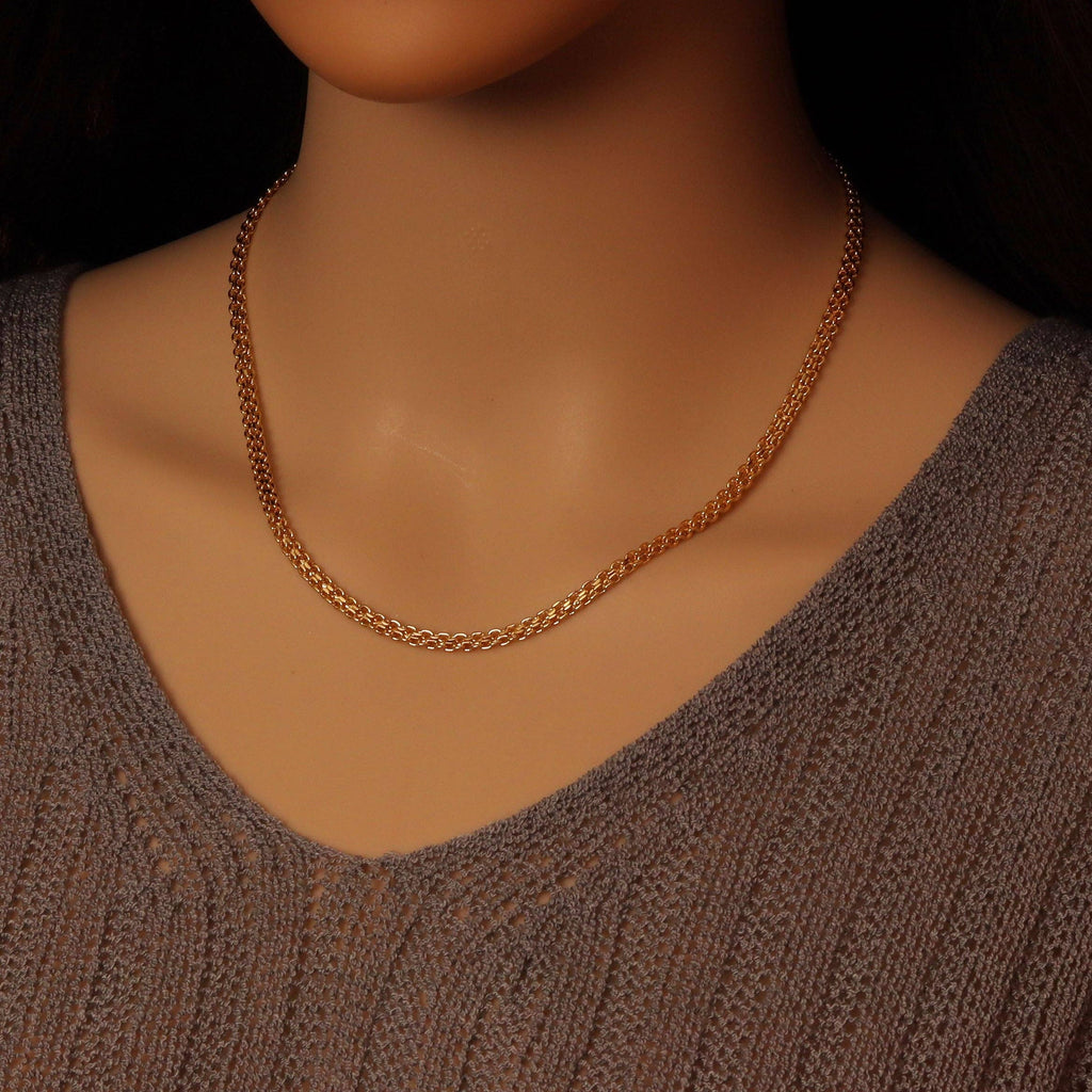 Triple Lines Oval Chain Link Chain Necklace, Sku#LD544