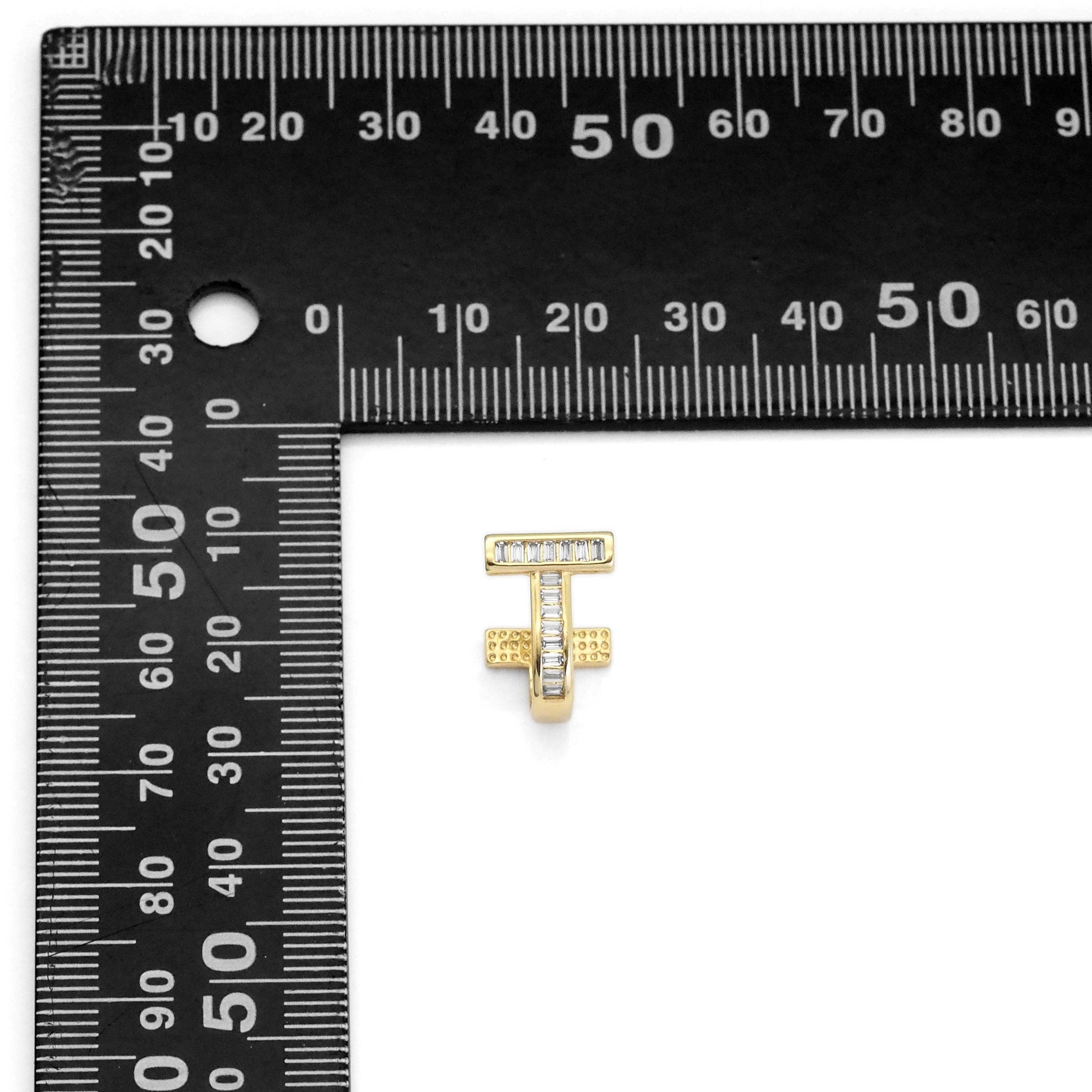 Gold CZ T Shape Stud Earrings, Sku#LX265