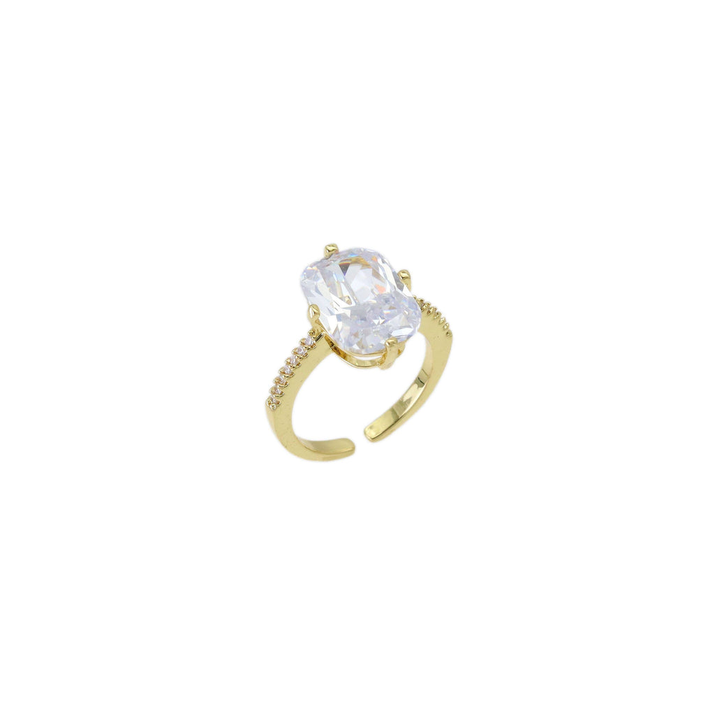 Big Oval Rectangle Clear CZ Gold Adjustable Ring, Sku#LX483